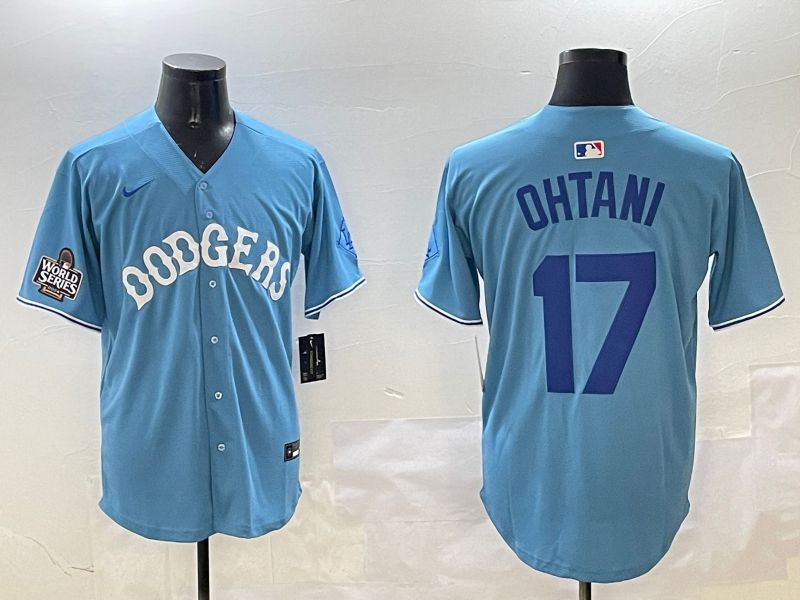 Men Los Angeles Dodgers 17 Ohtani Light Blue Throwback Game 2025 Nike MLB Jersey style 2